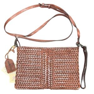 Made in India Brown Woven Soft Leather Crossbody Wristlet Adjustable Strap‎
